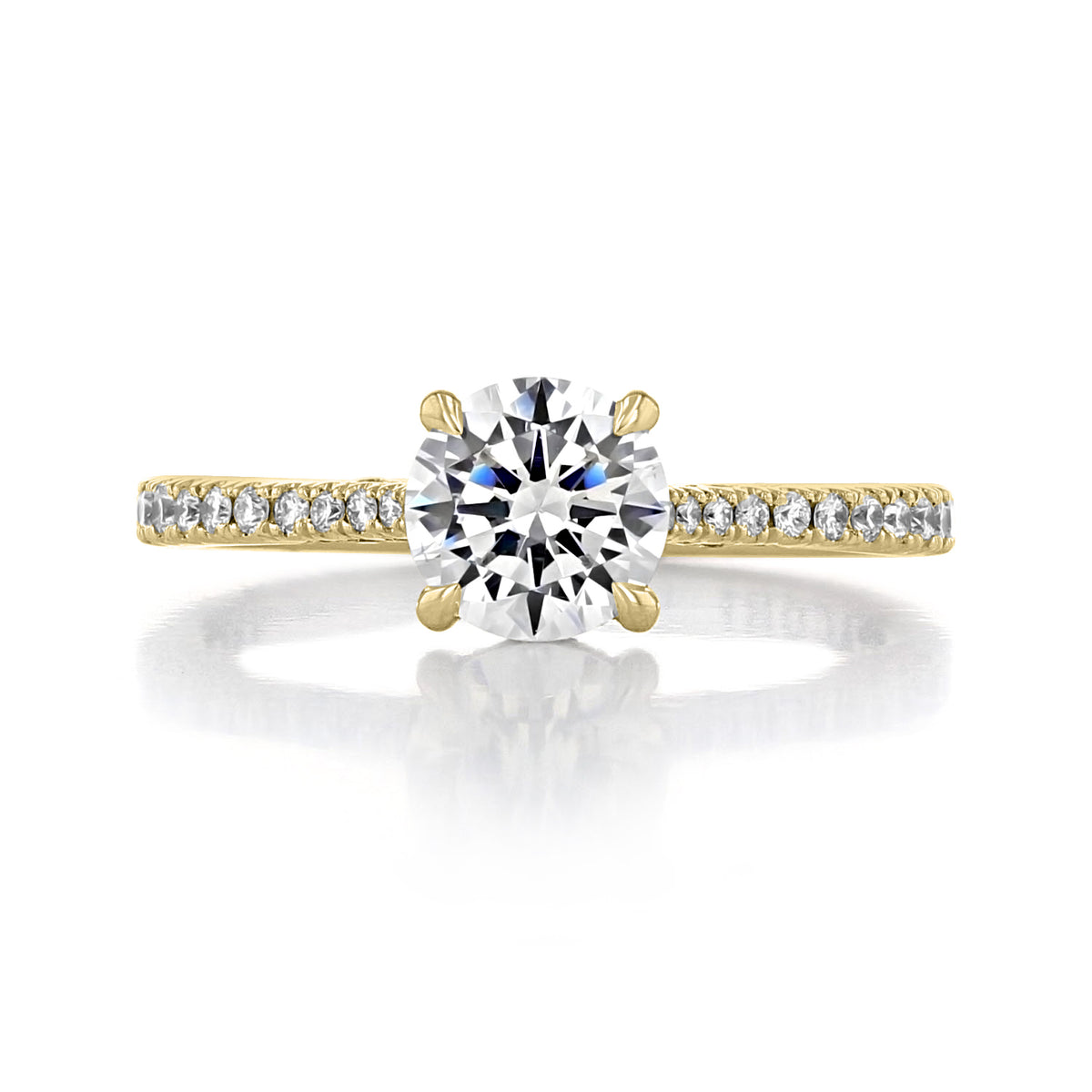 Simply Tacori | Round Solitaire Engagement Ring - 2671RD65Y in gold, featuring a round center diamond and a pavé diamond band with signature crescents.