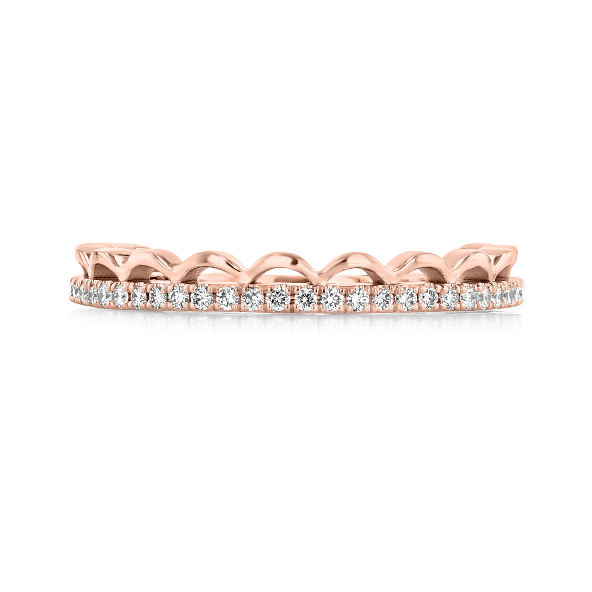 Tacori | Crescent Crown Diamond Wedding Band - 2674B34PK in rose gold featuring a row of pavé-set diamonds topped with a decorative scalloped edge.