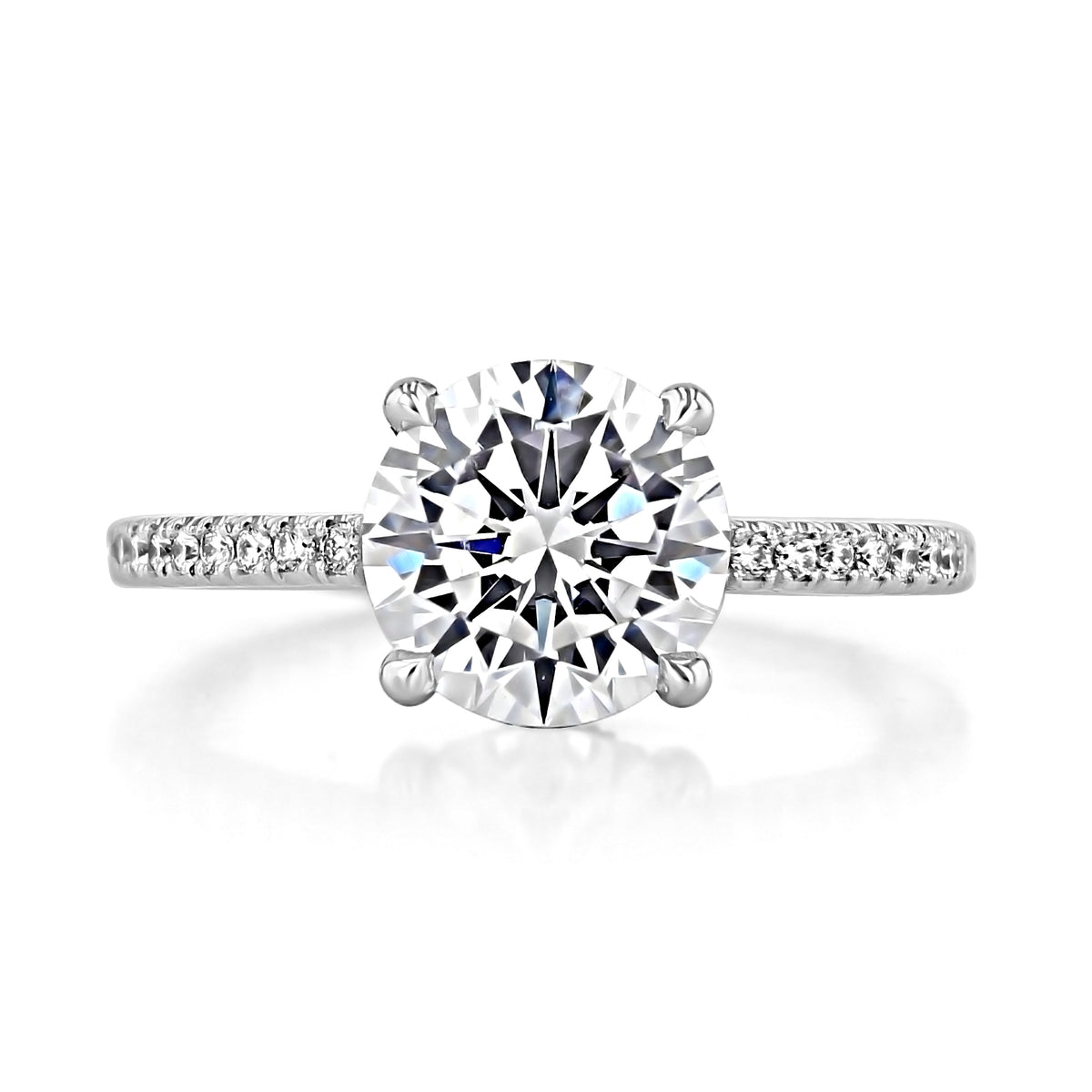 Simply Tacori | Round Solitaire Engagement Ring - 268315RD85W featuring a 14k white gold band with micro-prong pavé diamonds.