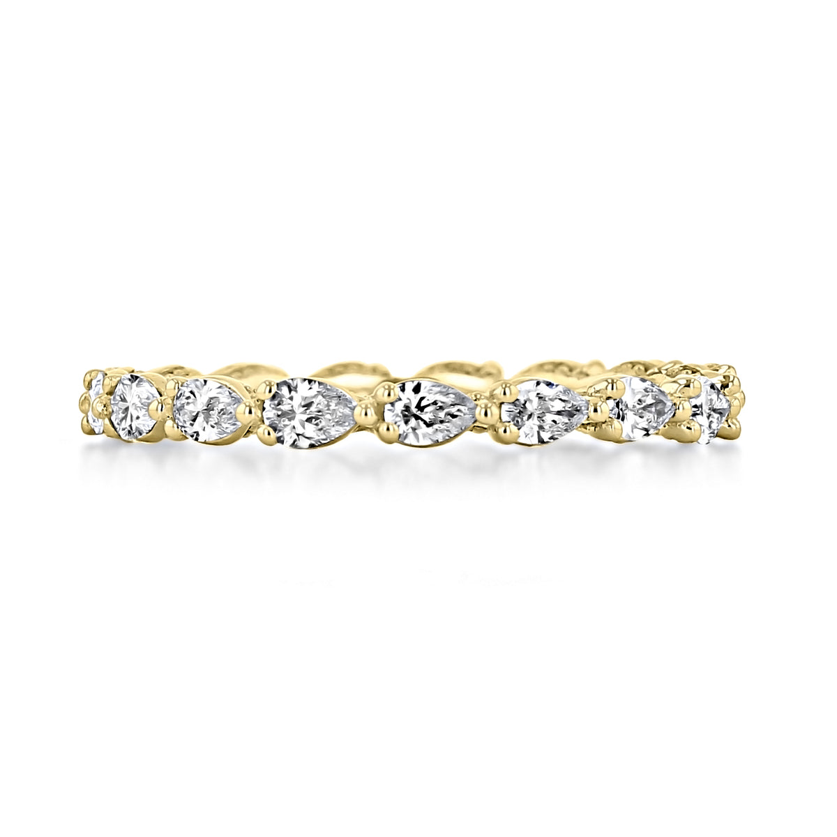 Yellow gold Tacori Sculpted Crescent | Diamond Wedding Band - 2687BETY eternity band featuring a continuous row of pear-shaped diamonds in prong settings.