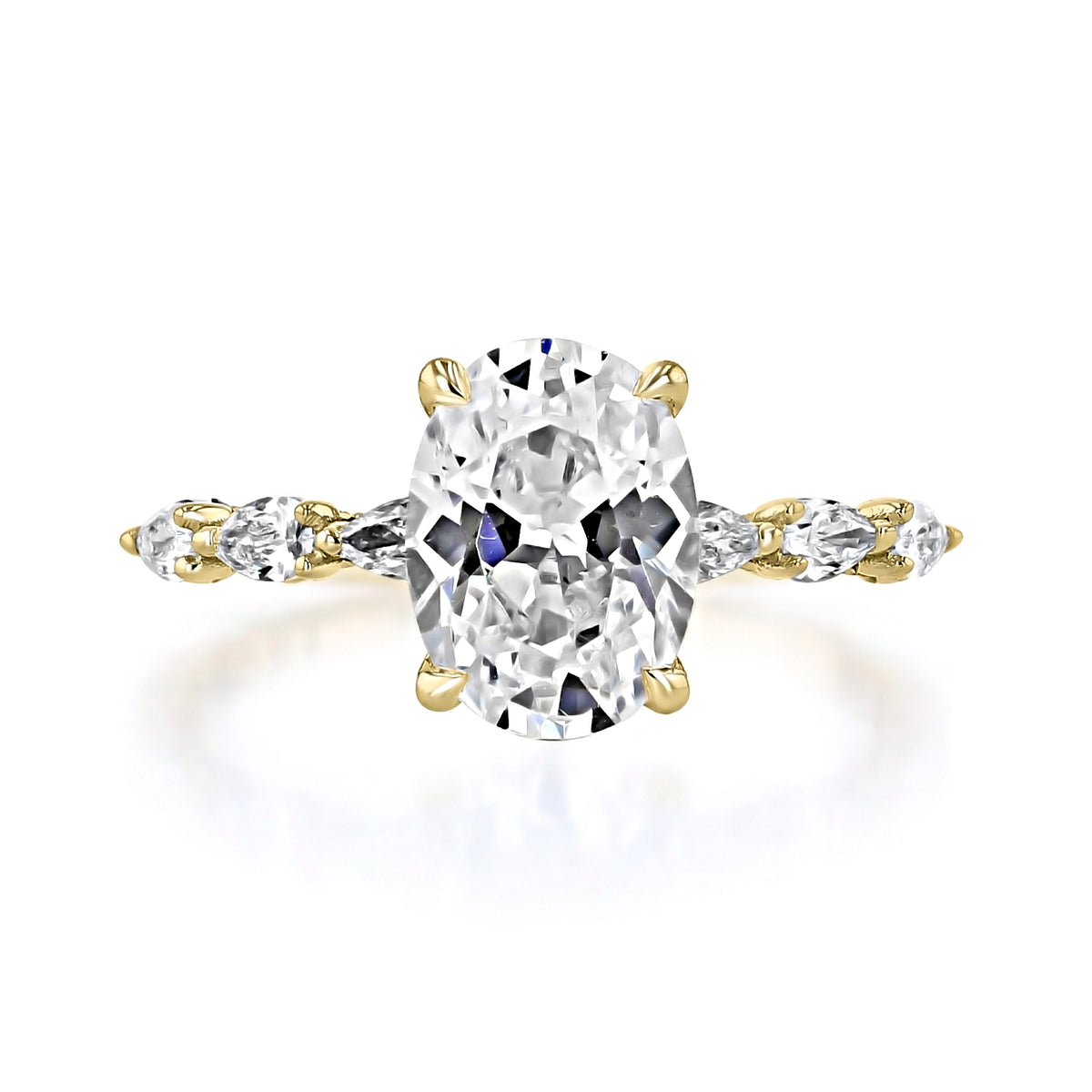 Sculpted Crescent | Oval Solitaire Engagement Ring - 2687OV95X7Y featuring an oval-cut solitaire diamond on a 14k yellow gold Tacori band with marquise-cut diamond side stones.