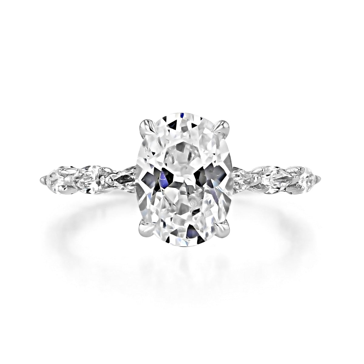 Tacori Sculpted Crescent | Oval Solitaire Engagement Ring - 2687OV95X7W featuring an oval-cut diamond on a pavé band with intricate 14k white gold metallic detailing.