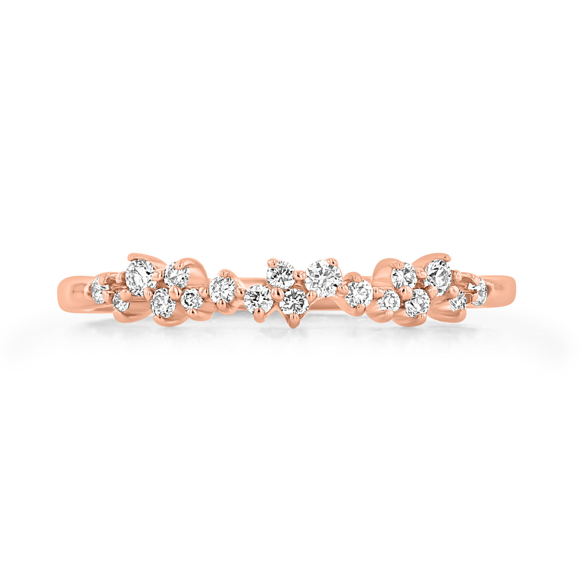 Meadow unique cluster diamond wedding band in rose gold featuring a cluster of small round diamonds along the band.