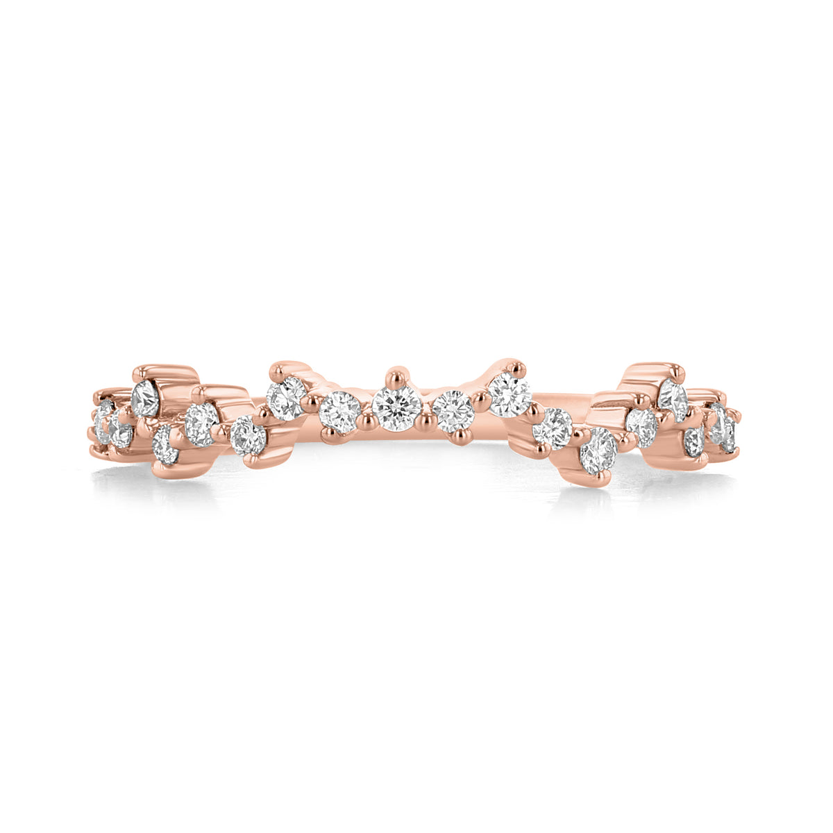 Meadow | Cluster Diamond Wedding Band in rose gold, featuring a curved, multi-stone setting with round diamonds.