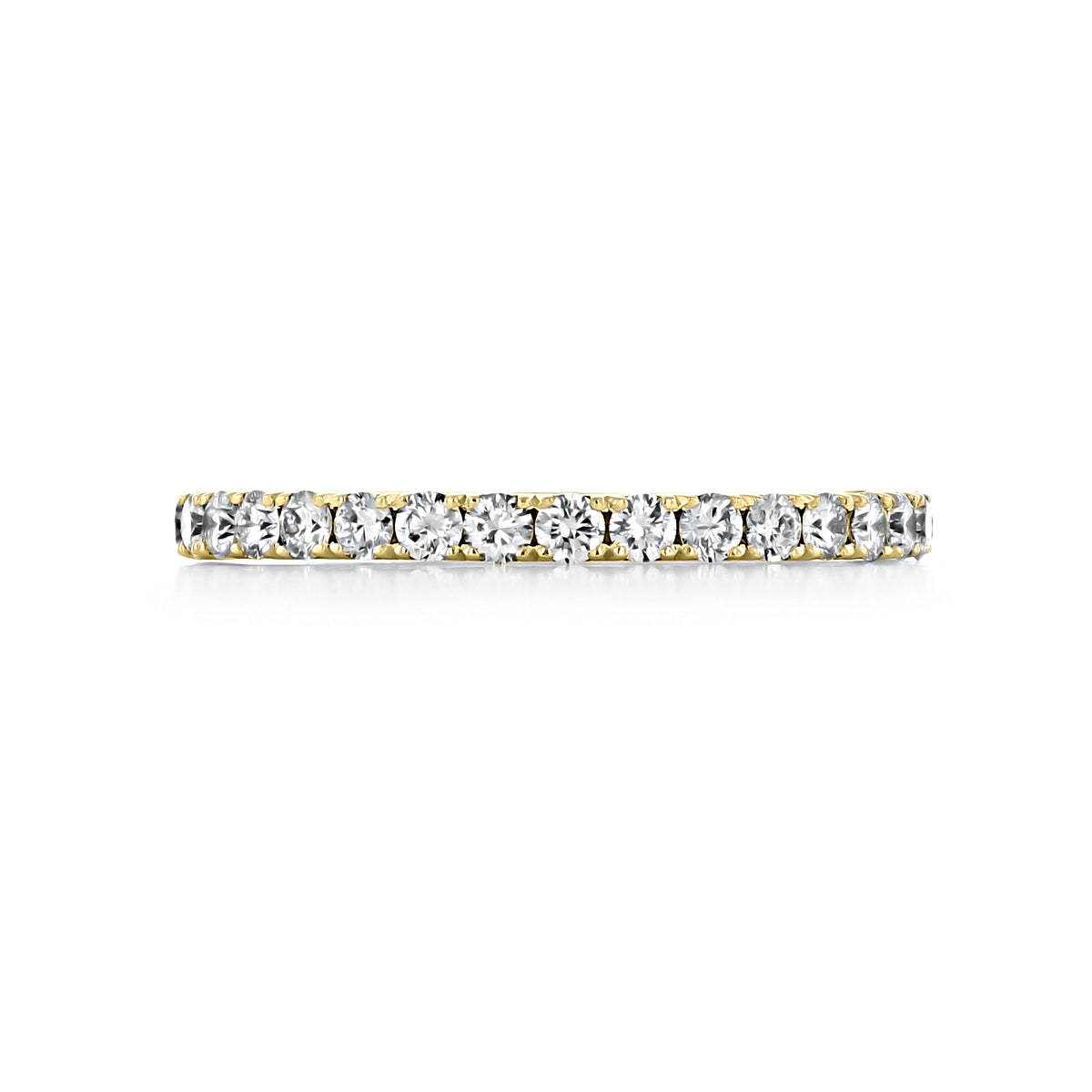 Sculpted Crescent | Diamond Band - 33-2Y yellow gold wedding band set with a continuous row of round diamonds.