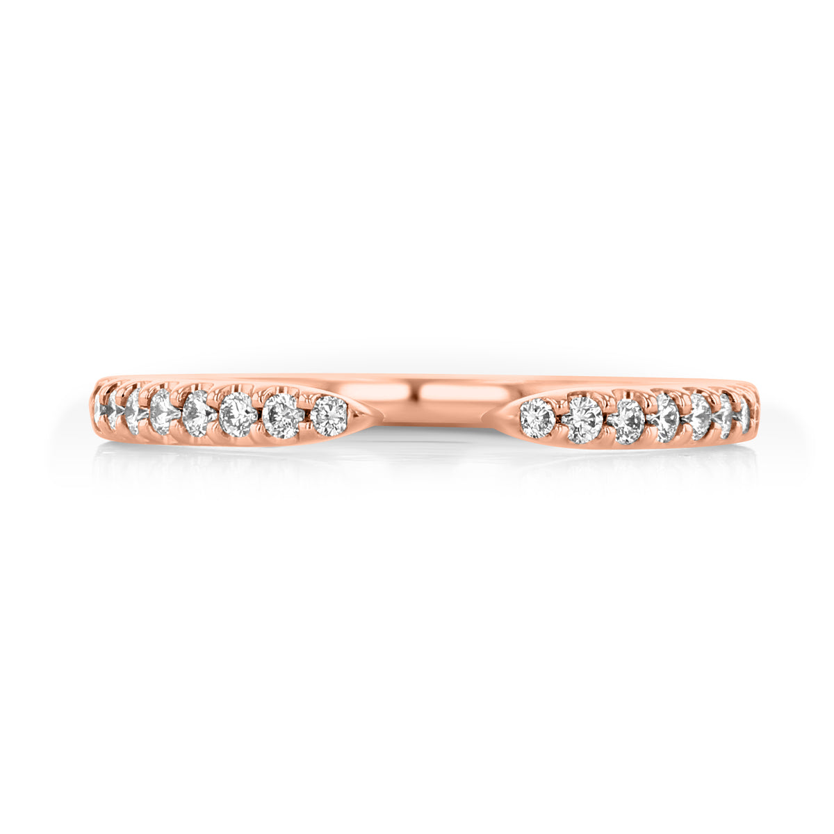 Lucia | Diamond Cuff Wedding Band in rose gold, featuring an open center and pavé diamonds set in a micro-prong design along the front.