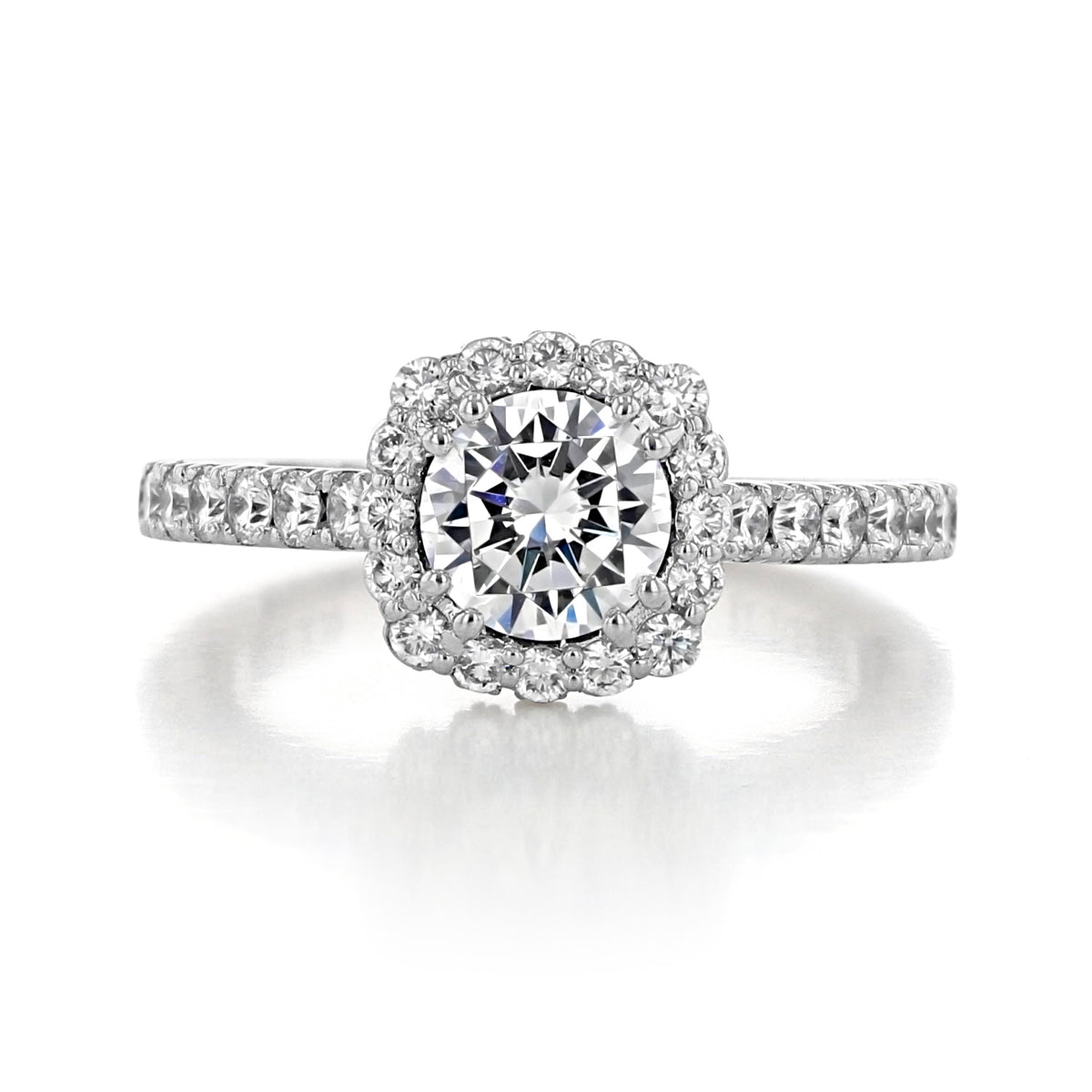 A Full Bloom | Cushion Bloom Engagement Ring - 37-2CU65 by Tacori, featuring a cushion-shaped halo with a round center diamond and pavé diamonds on the halo and band.