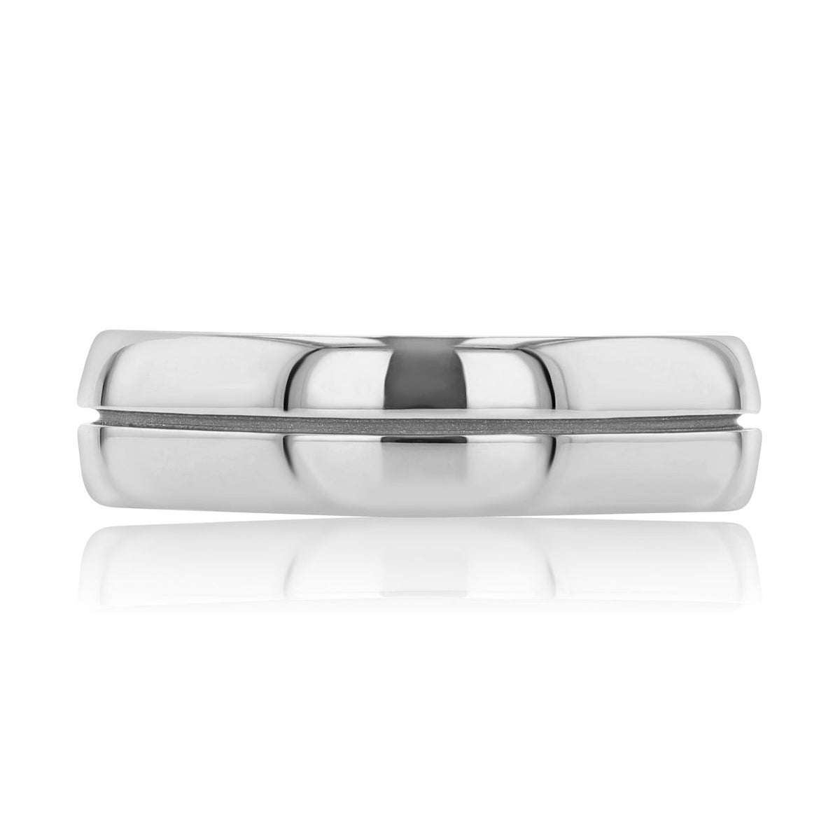 Tacori | Men’s Polished Low Dome Wedding Band - 142-6 featuring a modern classic design in polished platinum with a centered horizontal groove.