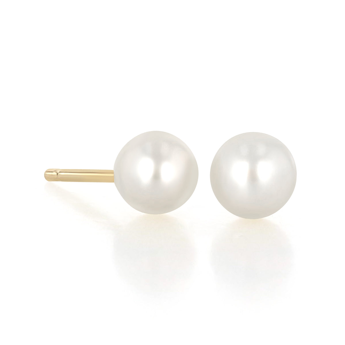 14K Yellow Gold 4.5mm Pearl Stud Earrings | PST45 featuring two freshwater pearl studs with 14k yellow gold posts.