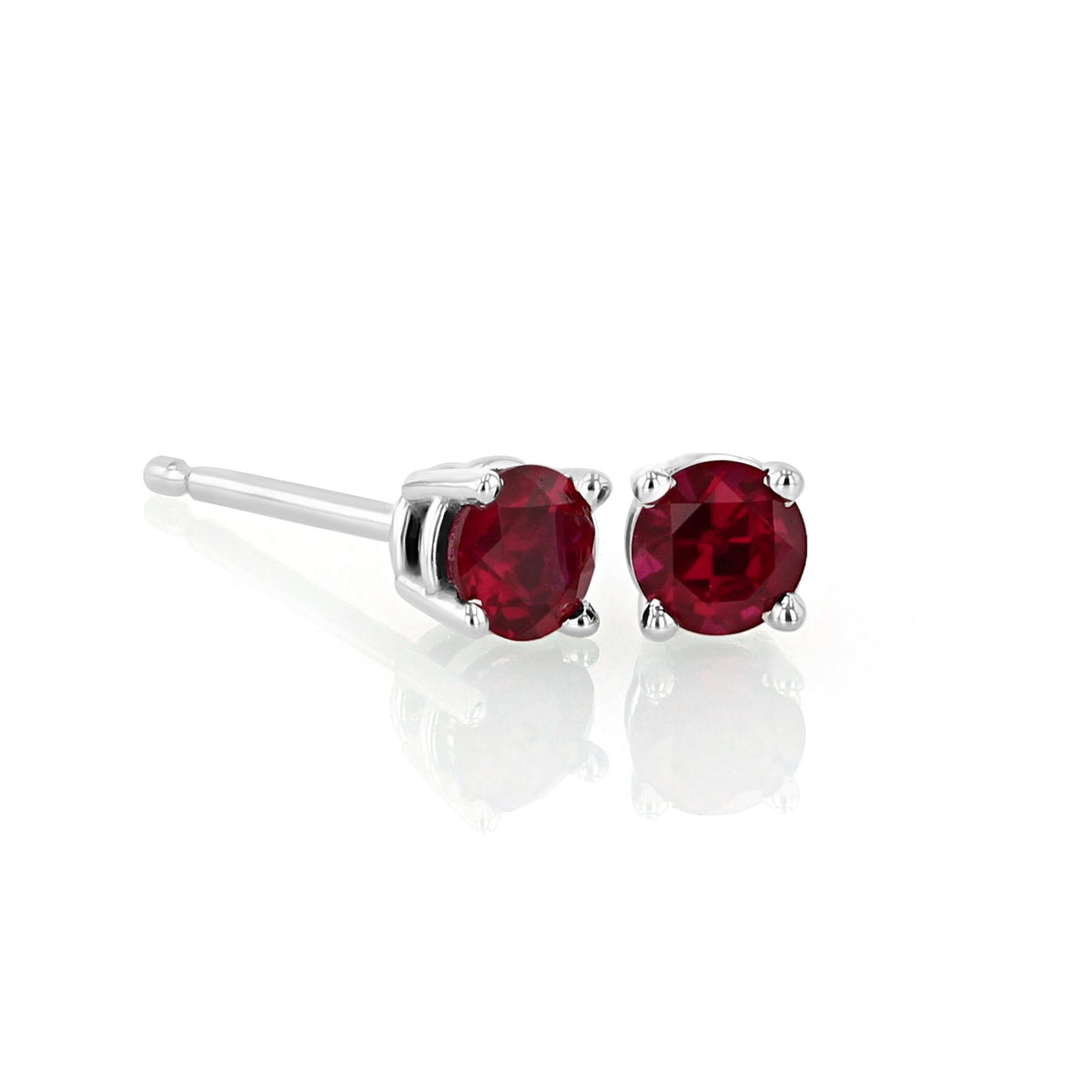 14K White Gold Ruby Stud Earrings | 4002117 featuring round-cut ruby studs set in white gold.