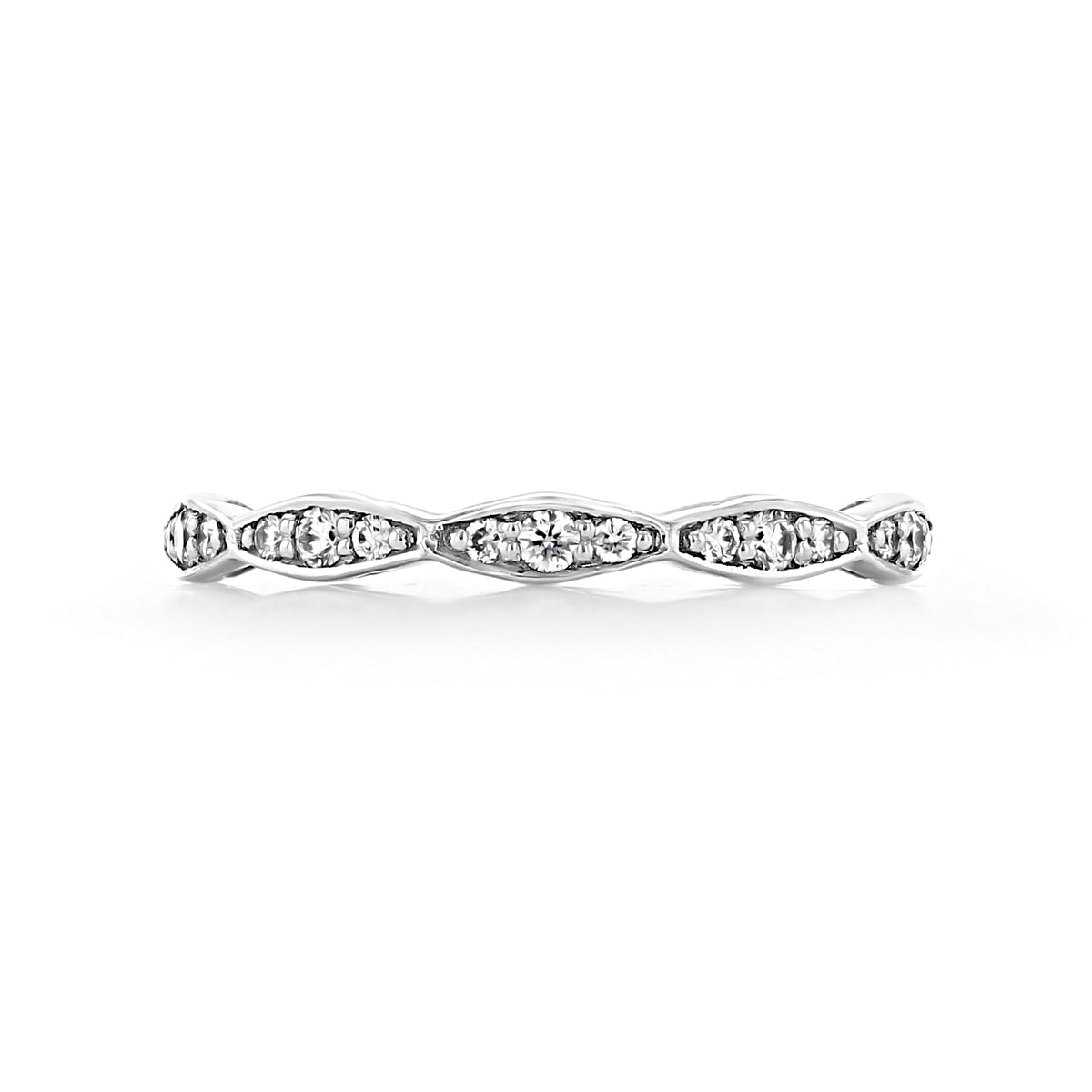 Tacori Sculpted Crescent | Diamond Band - 46-2ETW white gold wedding band featuring a repeating marquise-shaped design set with small round diamonds.