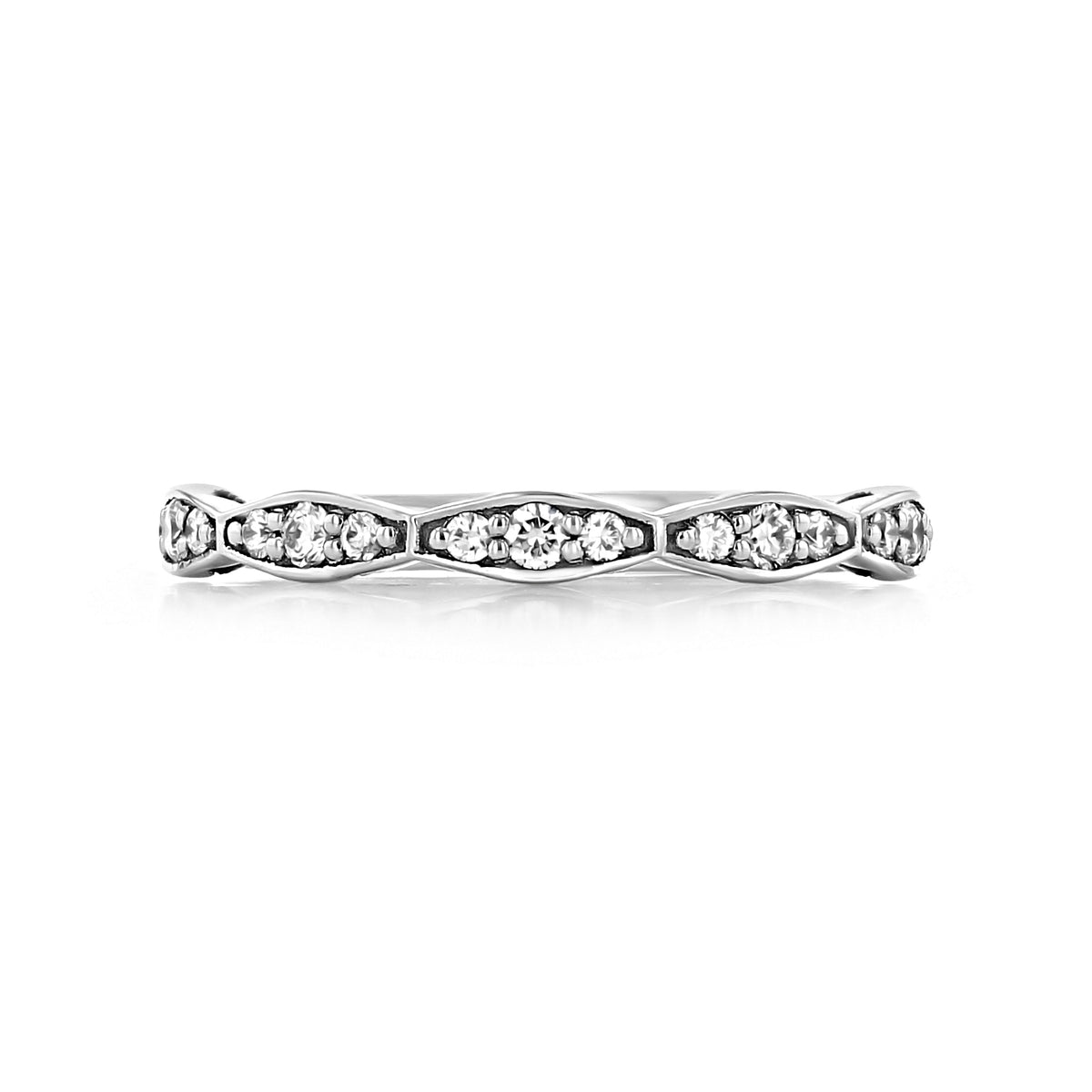 Tacori Sculpted Crescent | Diamond Band - 46-2W in 18k white gold featuring a series of small, round diamonds set in repeating, sculpted geometric shapes.