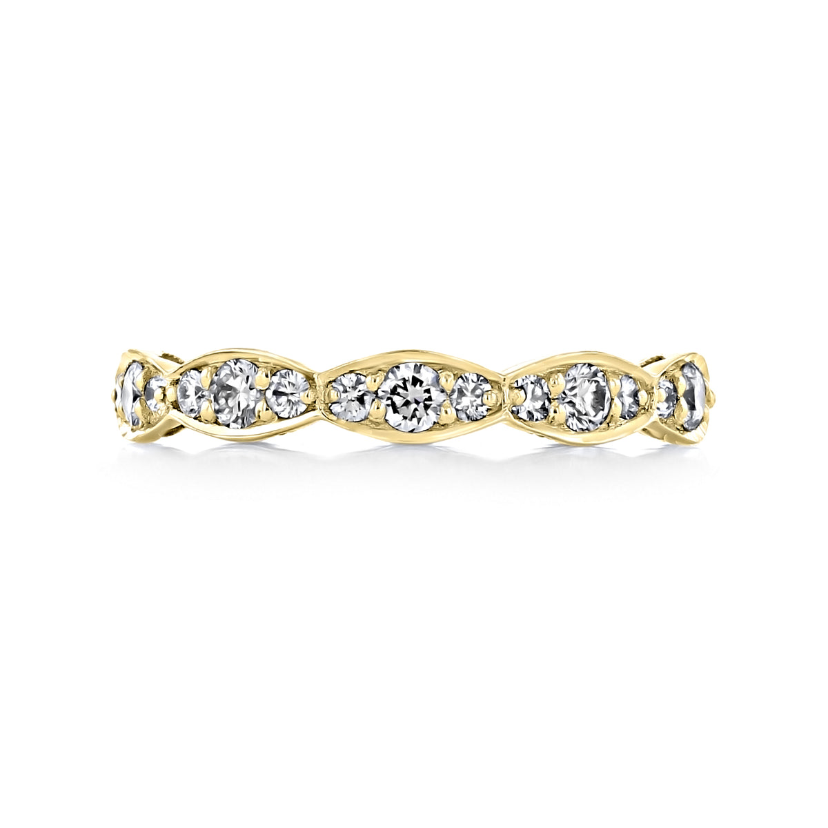 A gold Sculpted Crescent | Diamond Band - 46-3ETY eternity band featuring a repeating series of pavé-set diamonds within Tacori petal-like metal frames.
