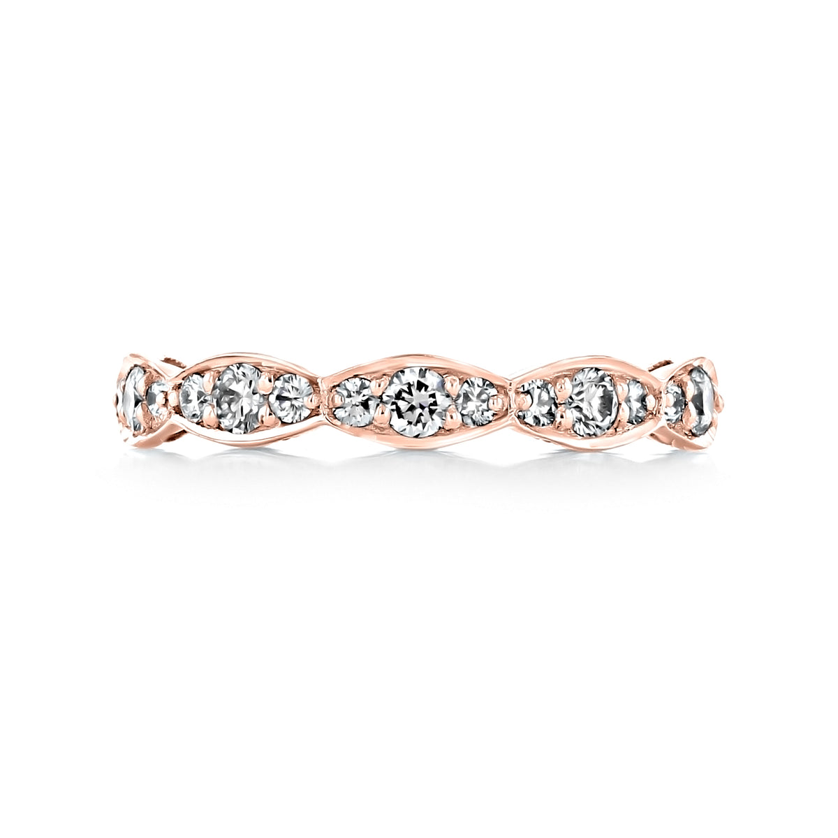 Sculpted Crescent | Diamond Band - 46-3ETPK in rose gold, featuring a repeating marquise-shaped metal motif, each set with a round pavé-set diamond.