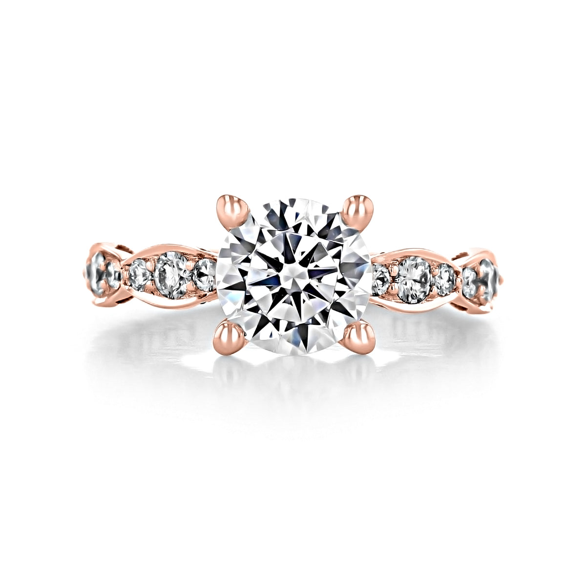 Tacori Sculpted Crescent | Round Pavé Engagement Ring - 46-3RD75PK featuring a round brilliant-cut diamond on a rose gold band with pavé-set diamonds along the shank.