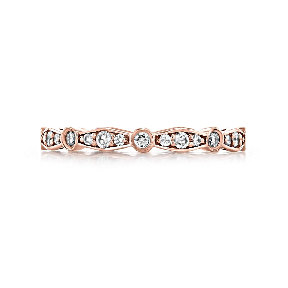 Tacori Sculpted Crescent Diamond Band 47-2ETPK in rose gold featuring a repeating pattern of bezel-set and pavé-set round diamonds.