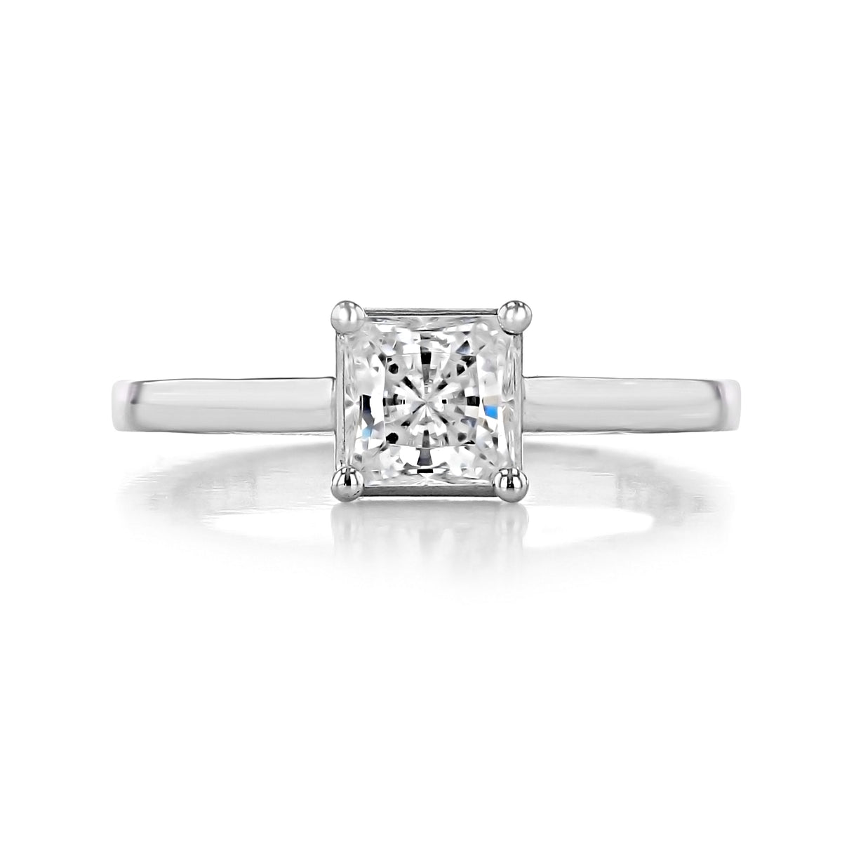 A Sculpted Crescent | Princess Solitaire Engagement Ring - 48PR55W by Tacori featuring a princess-cut diamond on a plain metal band.