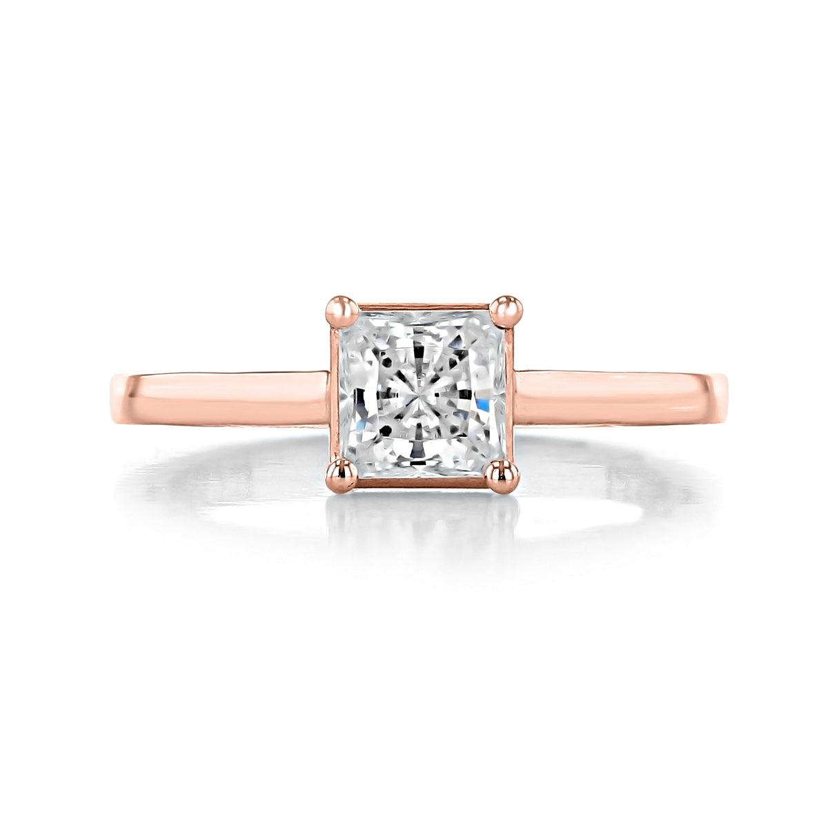 A Tacori Sculpted Crescent | Princess Solitaire Engagement Ring - 48PR55PK featuring a princess-cut diamond set in a rose gold band.