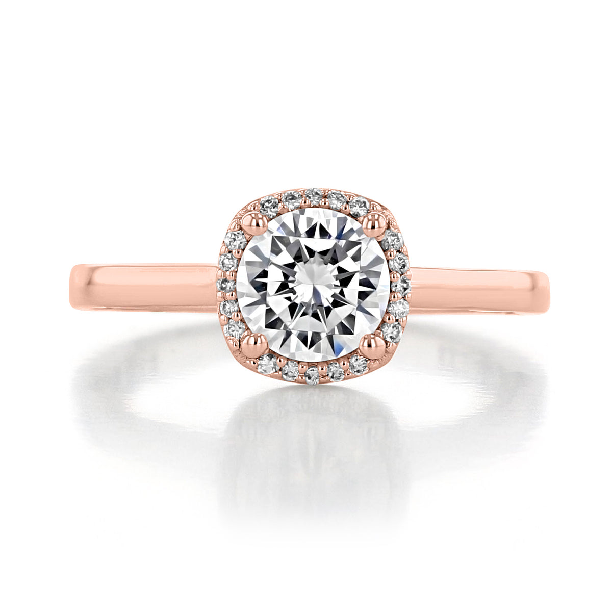 Rose gold Tacori Sculpted Crescent | Cushion Bloom Engagement Ring - 49CU65PK featuring a round-cut center stone surrounded by a cushion-shaped halo of small diamonds.