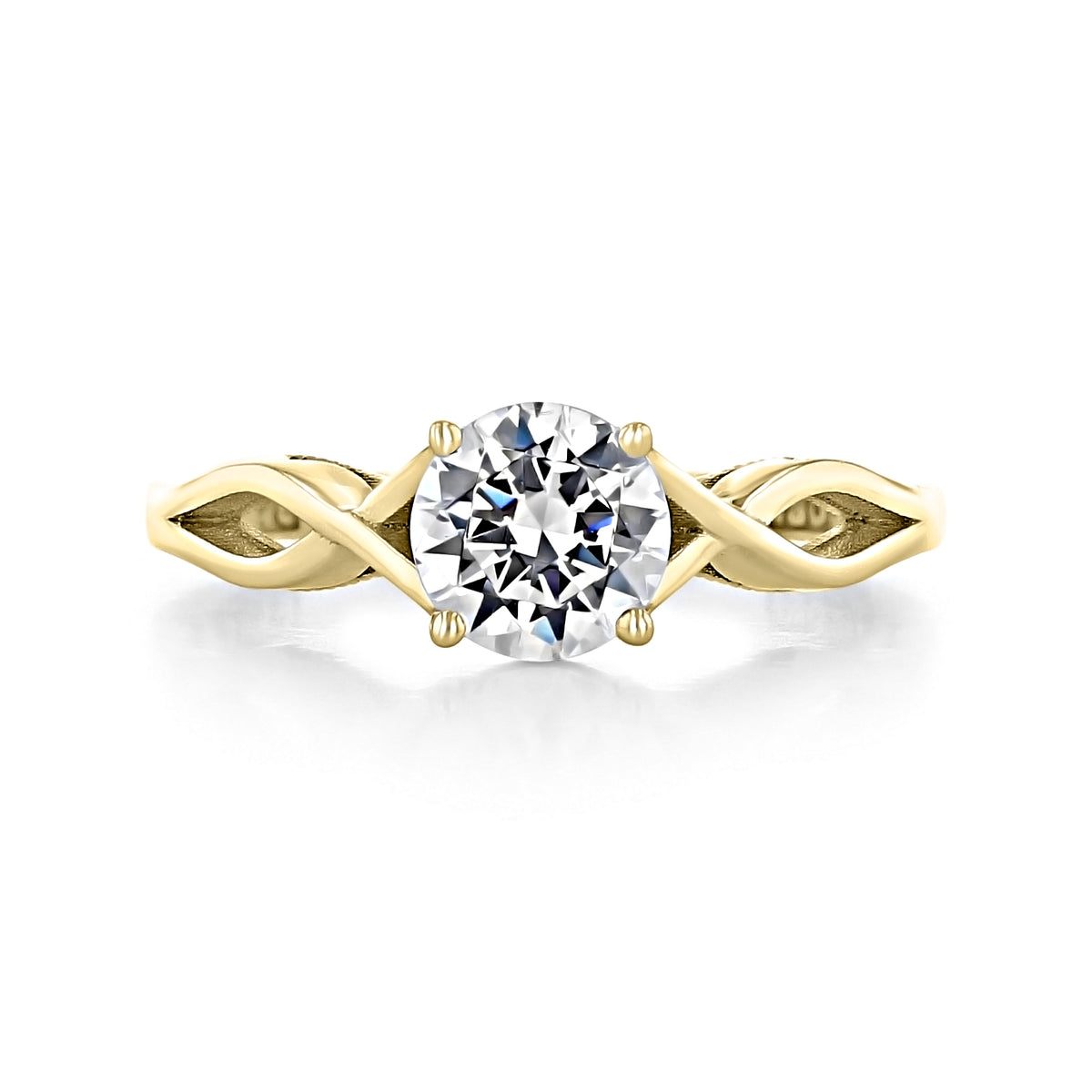 A Tacori Sculpted Crescent | Round Solitaire Engagement Ring - 51RD65Y featuring a round brilliant-cut diamond set on a yellow gold band with a sculpted, twisted design.