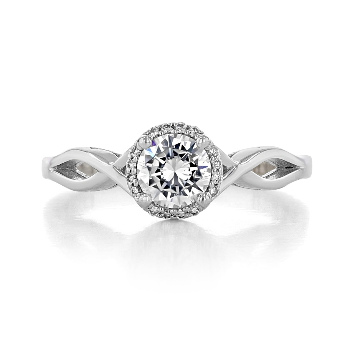 Tacori Sculpted Crescent | Round Solitaire Engagement Ring - 52RD55W featuring a round solitaire diamond, a halo setting, and a vine-inspired twisted metal band.