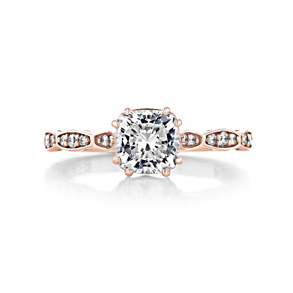 Rose gold Sculpted Crescent | Cushion Pavé Engagement Ring - 57-2CU6PK featuring a cushion-cut diamond center and a pavé-set diamond band.