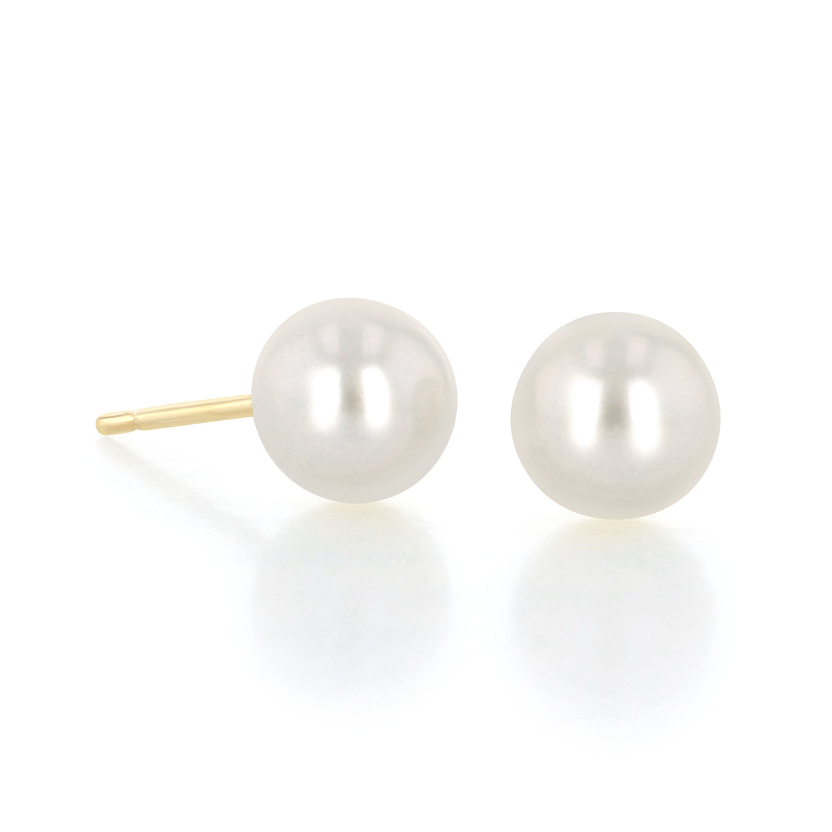 14K Yellow Gold 6.8mm Pearl Stud Earrings | PST70 featuring white freshwater pearls and 14k yellow gold posts.