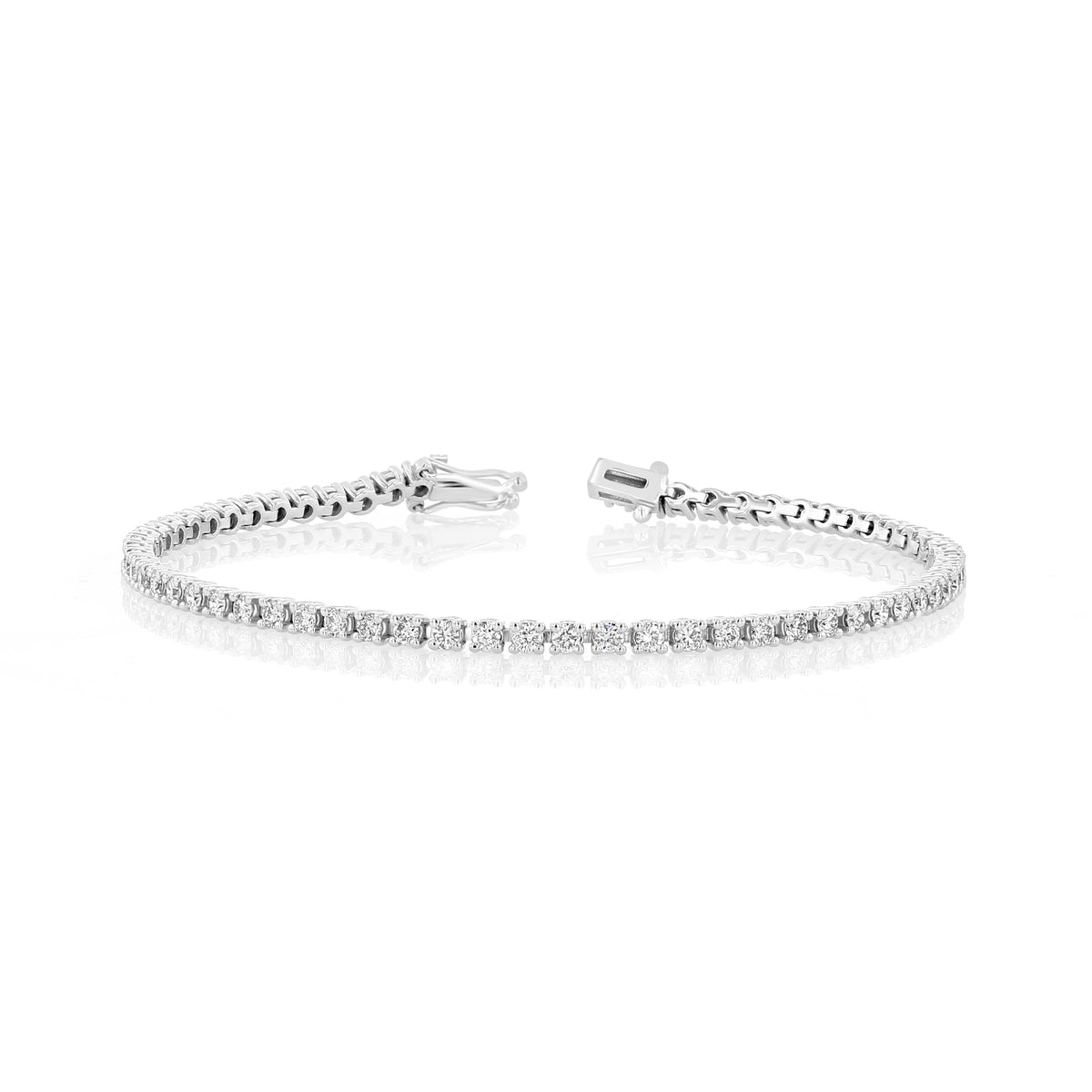 A silver-toned 2.76 ctw Lab Diamond Tennis Bracelet | 7001272 featuring a continuous row of round-cut diamonds with an elegant clasp closure.