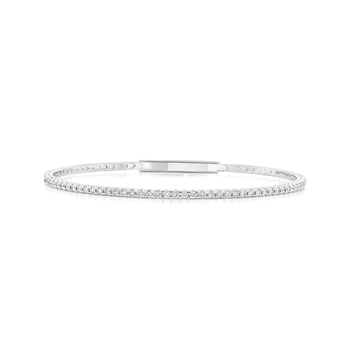 0.98 CTW Lab Diamond Tennis-Style Flexible Bangle 7001283 consisting of a thin, flexible metallic bracelet set with a continuous row of small round lab diamonds and a smooth rectangular clasp.