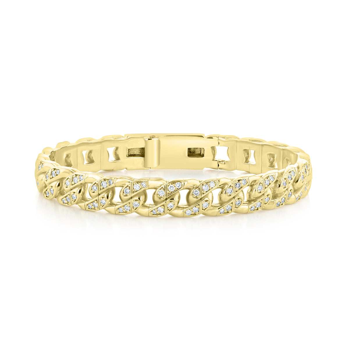 0.65 CTW Lab Diamond Curb Chain Bangle in 14k yellow gold, featuring round diamonds set along the interlocking links.
