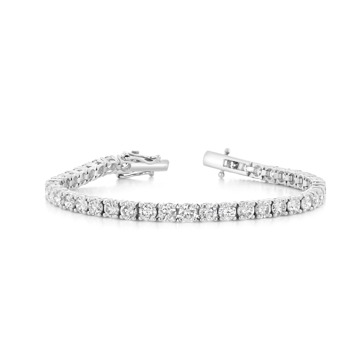 A silver 10.58 ctw Lab Diamond Tennis Bracelet | 7001309 featuring a continuous line of round-cut stones and a timeless, radiant design with an open clasp.