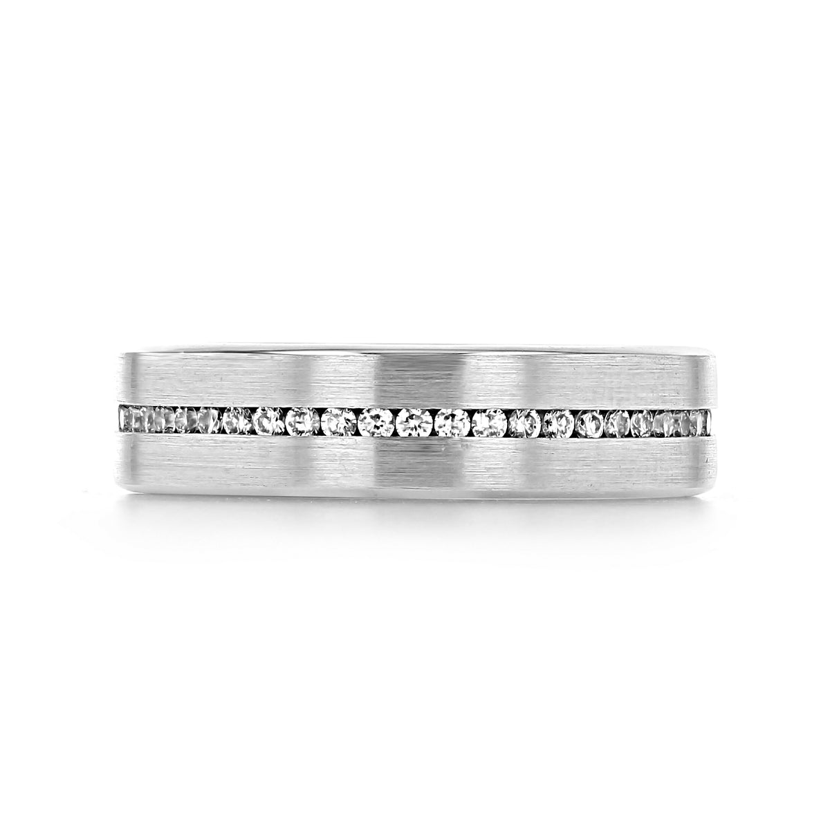 Icing On The Ring Diamond Wedding Band | 7230 in white gold with a channel-set row of round diamonds around the center.