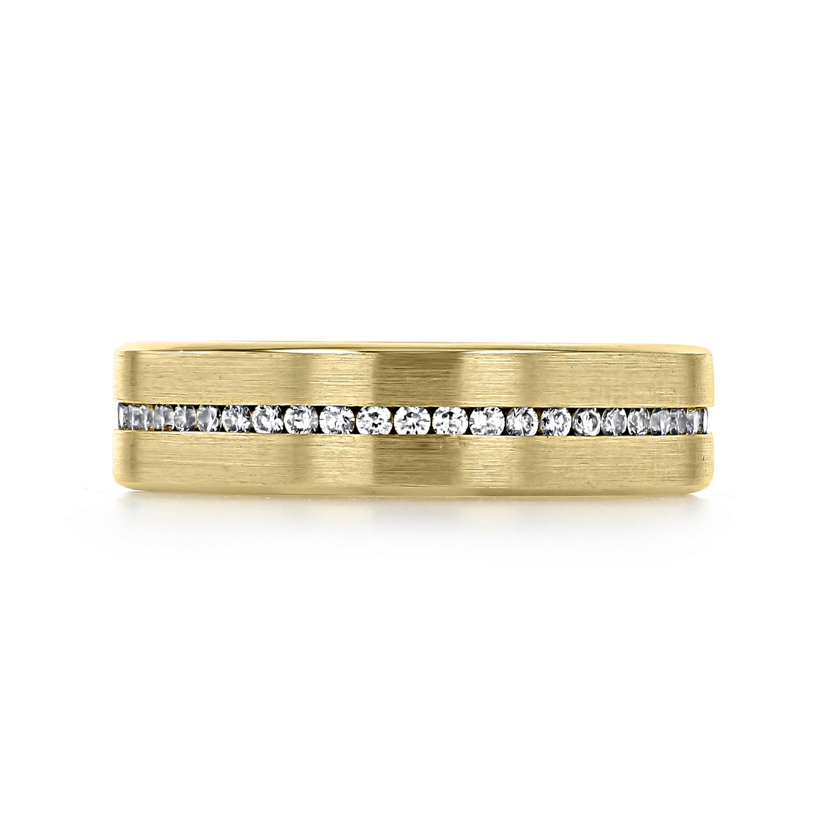 Icing On The Ring Diamond Wedding Band | 7230 in yellow gold, featuring a channel of small round diamonds set horizontally across the center.