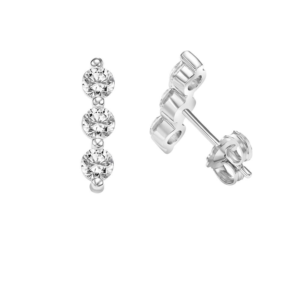 0.90ct White Gold Three Stone Lab Diamond Stud Earrings 75-3209NW featuring two three-stone lab diamond studs set in 14k white gold.
