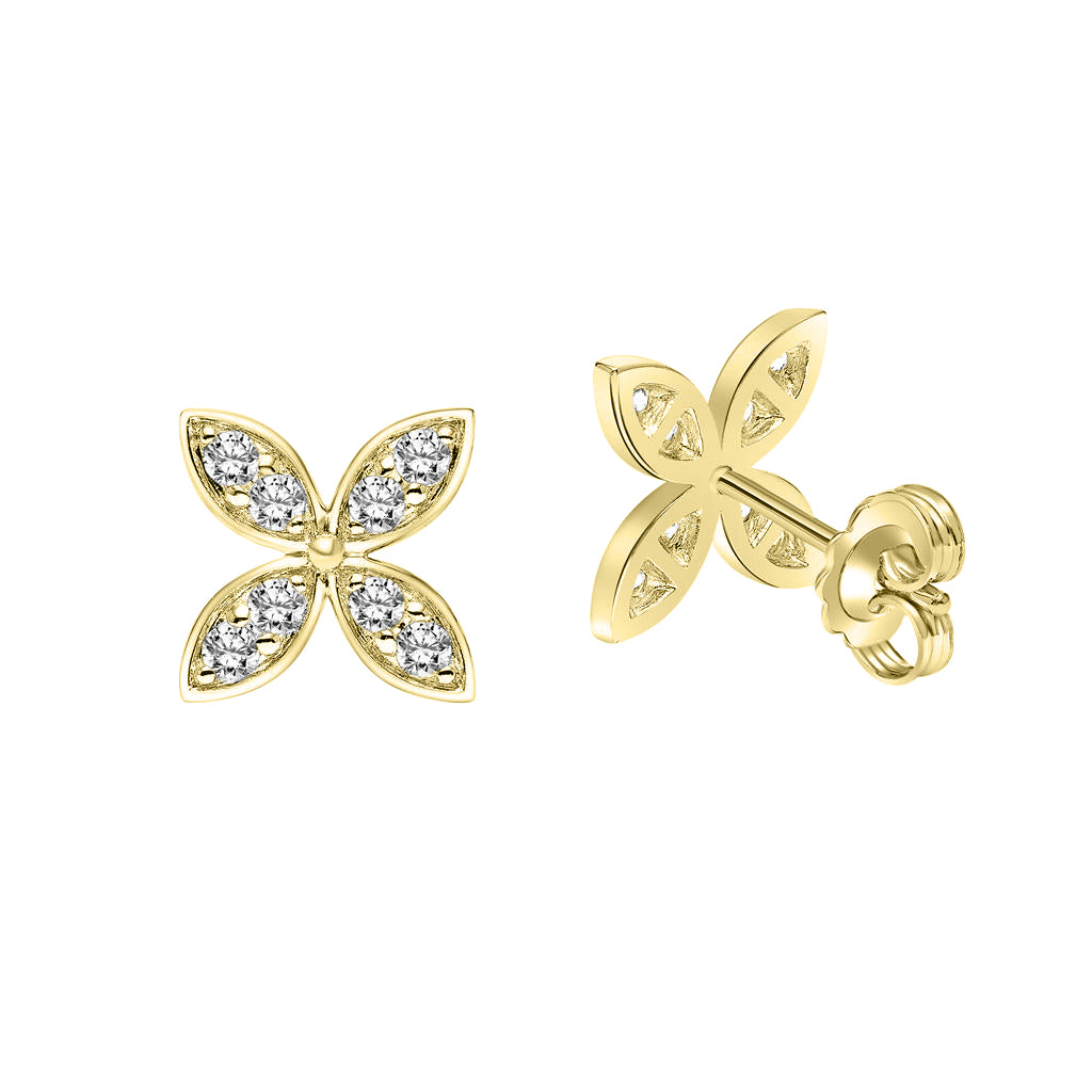 0.37ct Yellow Gold Floral Lab Diamond Stud Earrings 75-3803AY featuring 14k yellow gold petal-shaped settings paved with round lab diamonds.