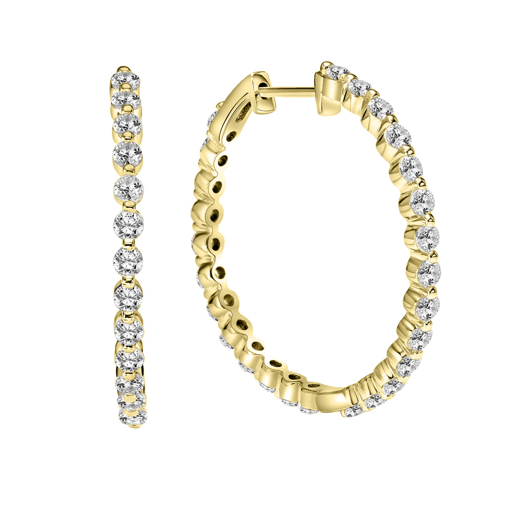 Pair of 2.60ct Yellow Gold Lab Diamond Hoop Earrings | 75-3855IY in yellow gold lined with sparkling lab diamond rounds.