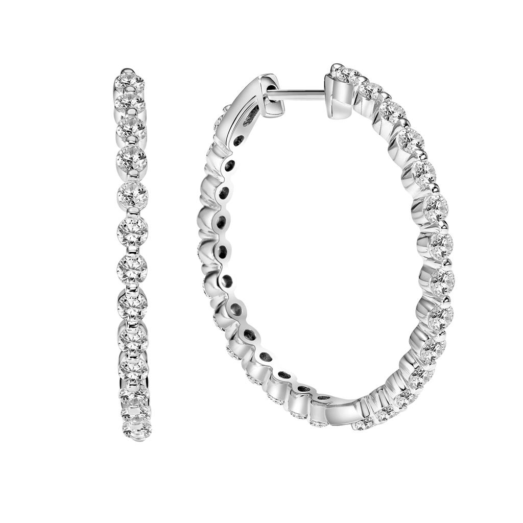 2.60ct White Gold Lab Diamond Hoop Earrings 75-3855IW featuring a pair of white gold hoop earrings set with sparkling round lab-grown diamonds.