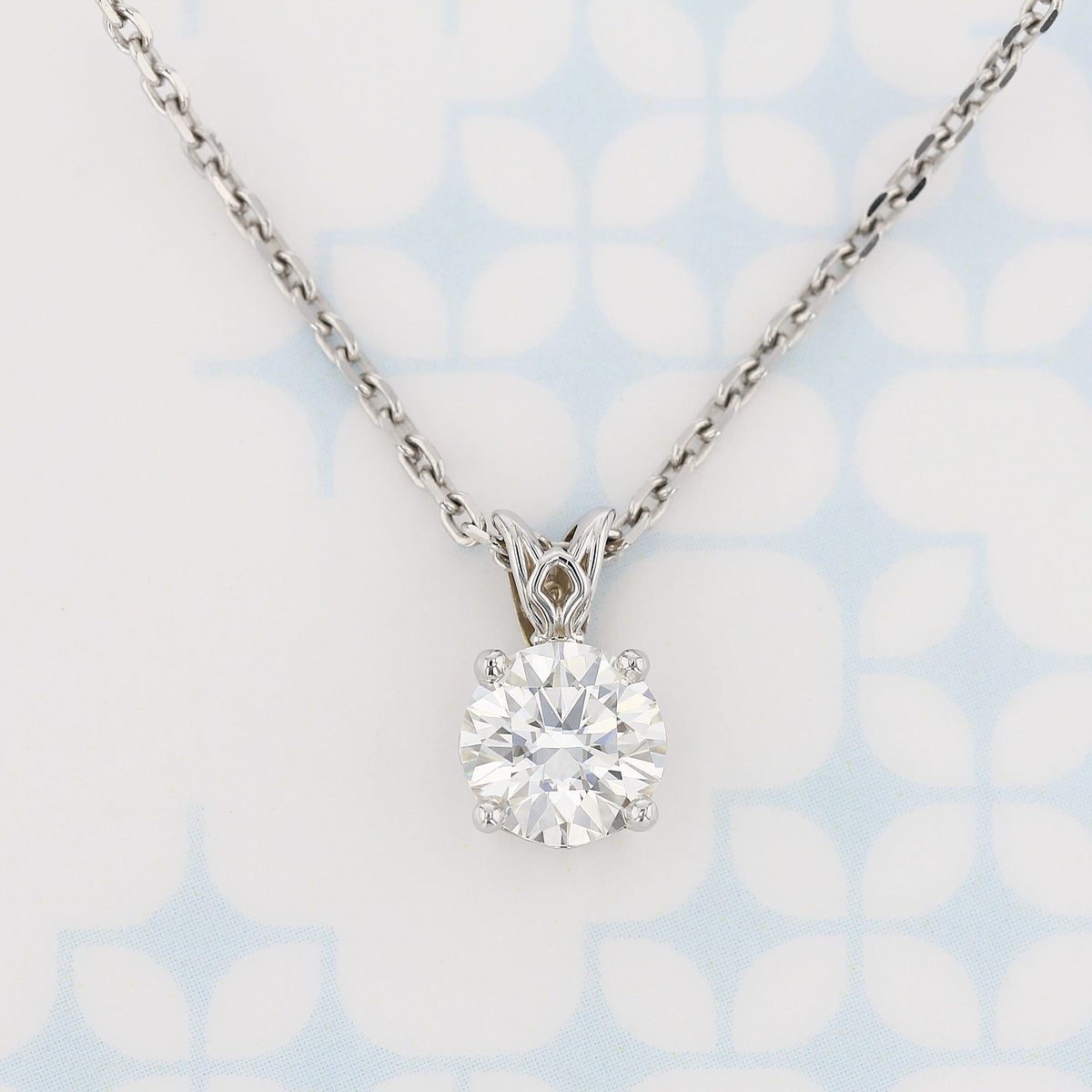 2.00 ct Moissanite Necklace set in White Gold | 5001790 featuring a round-cut solitaire pendant on a delicate silver-tone chain.