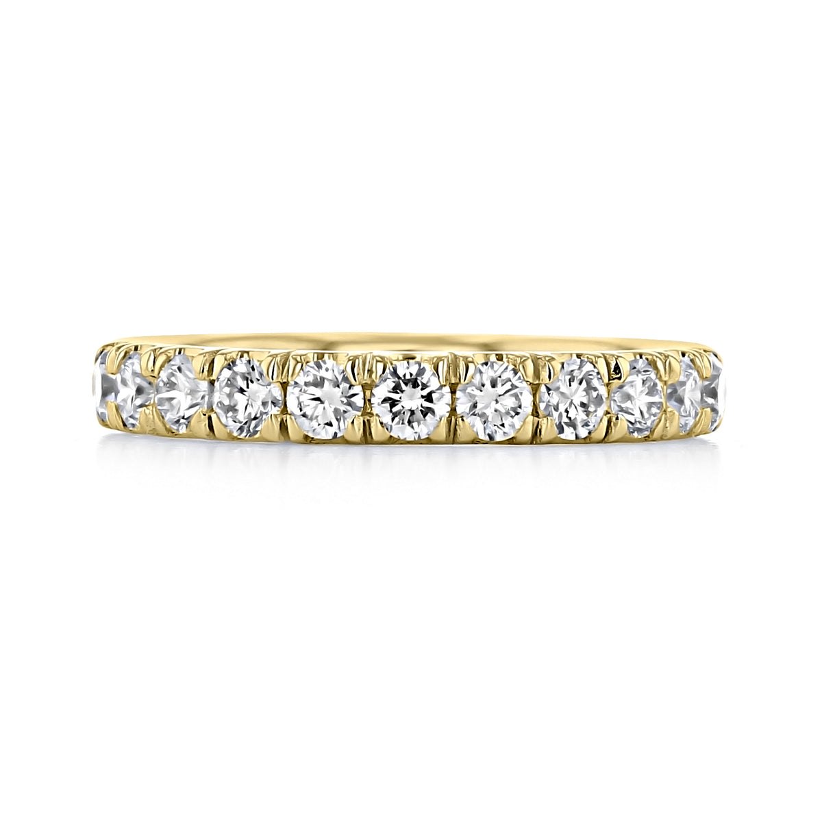 Ramona | Micro-Prong Diamond Wedding Band in yellow gold featuring a row of round-cut diamonds in a timeless sparkle micro-prong setting.