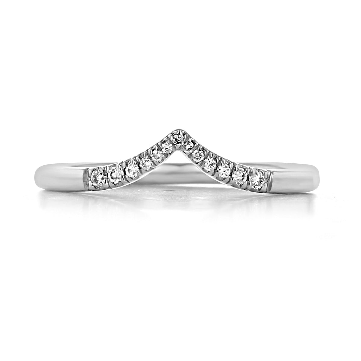 Harbor V-Shaped Micro-Prong Diamond Wedding Band by Gabriel NY featuring a V-shaped curved band with a row of pavé-set diamonds along the top edge.