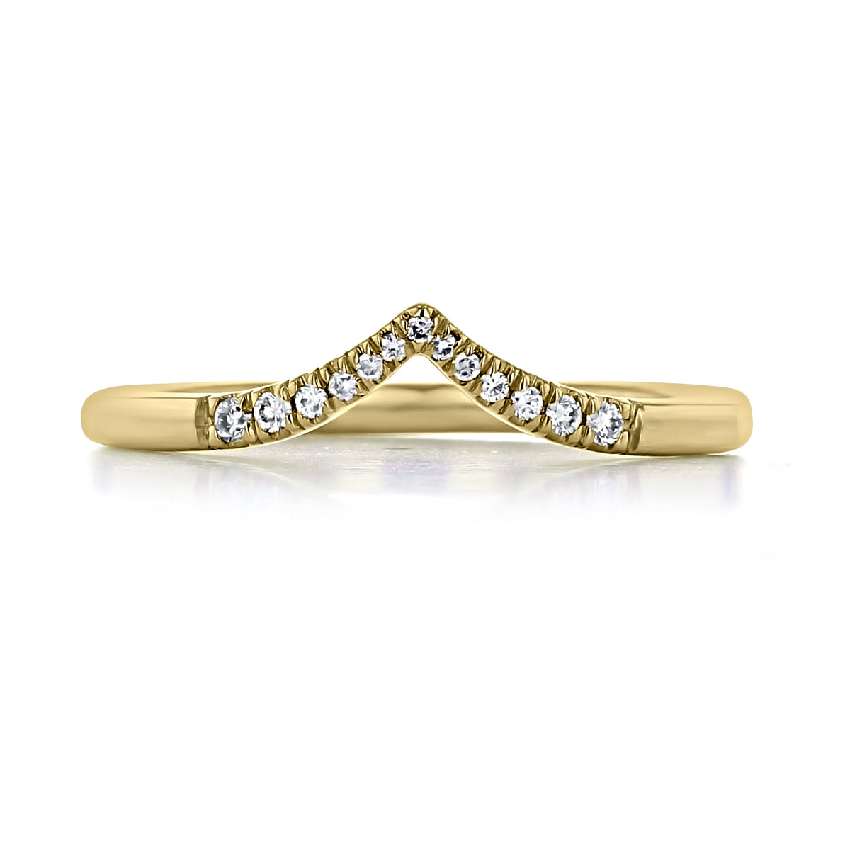 Harbor | V-Shaped Micro-Prong Diamond Wedding Band in gold, featuring a row of small diamonds set along the top edge of the V-shaped curve.
