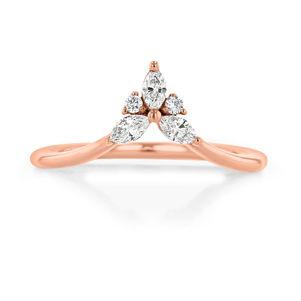 Del Mar | Curved Diamond Wedding Band in 14k rose gold, featuring a center cluster of marquise and round diamonds.