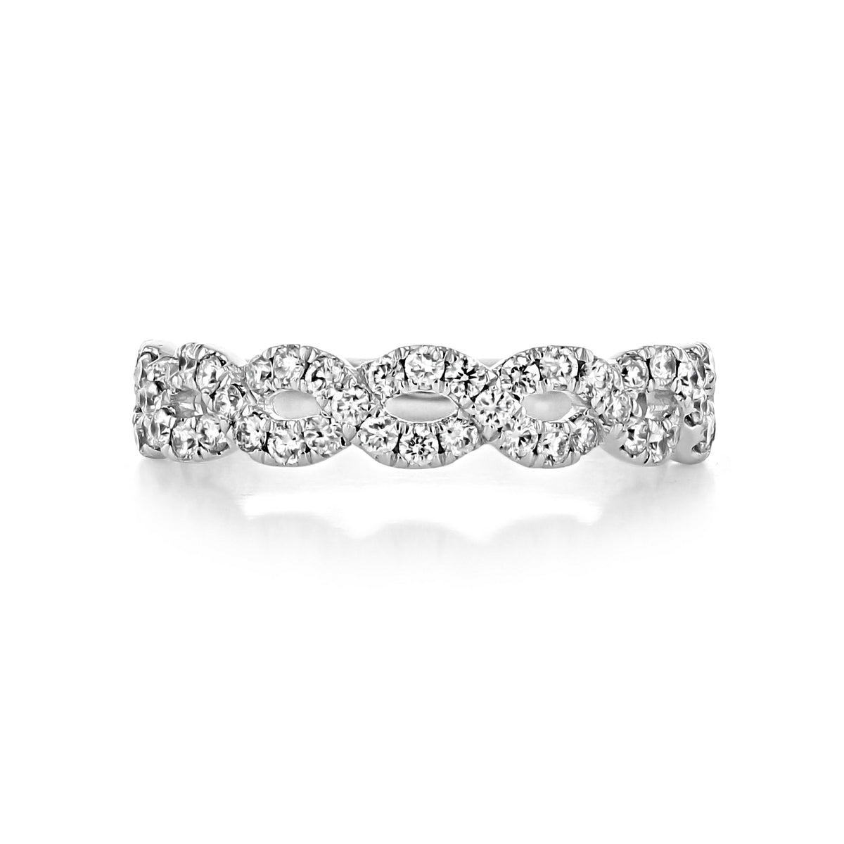Monterey | Infinity Diamond Wedding Band featuring a silver eternity design with a repeating infinity motif set with small diamonds.