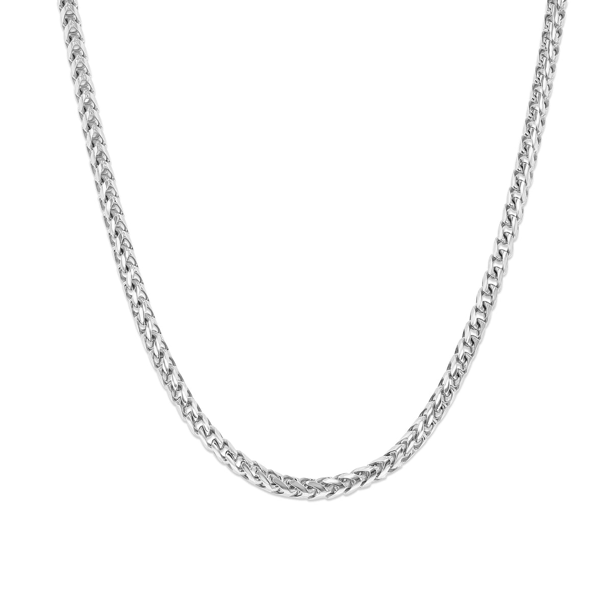 A silver-colored, 2.7MM round Franco chain necklace from the Silver Rhodium Plated 2.7MM Round Franco Chain | CH27FRW-22 collection by Icing On The Ring.