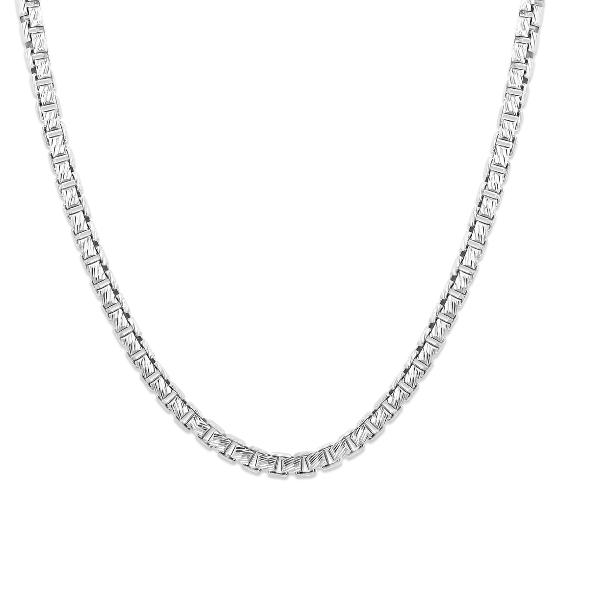 Icing On The Ring 3.2MM Textured Box Chain in silver, featuring a classic design.