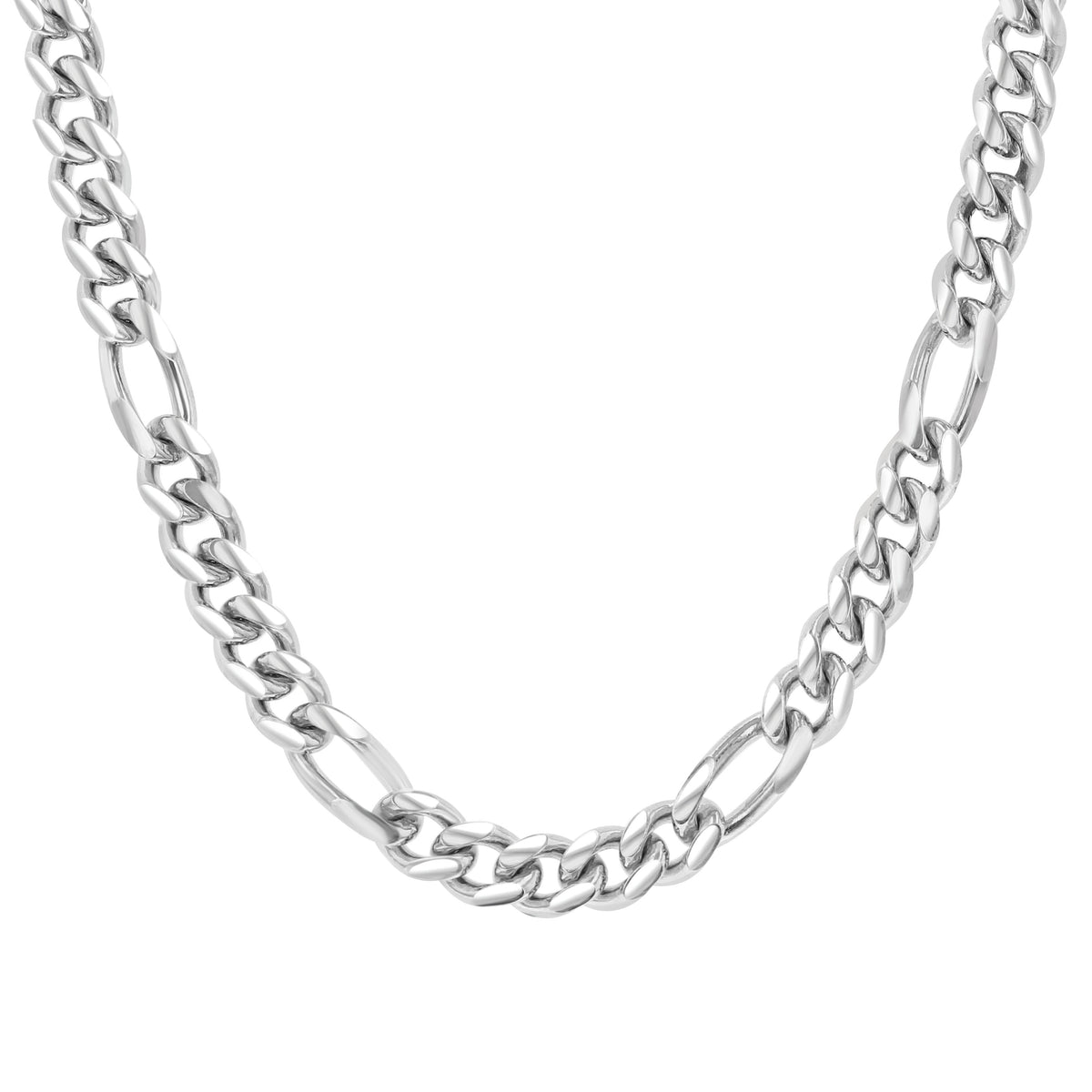 Silver-toned rhodium plated Rhodium Plated 6MM Miami Curb Figaro Chain | CH6FIW-20 necklace.