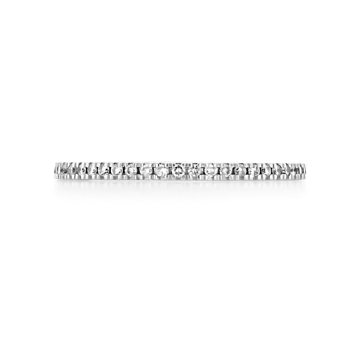 Estelle | 1.50mm Diamond Eternity Band in silver, featuring a continuous row of micro-prong diamonds.