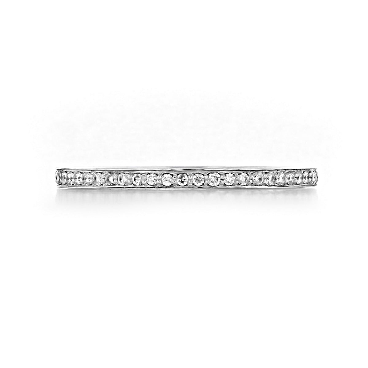 Sierrah 1.6mm Pavé-Set Diamond Wedding Band, a thin platinum eternity band featuring a continuous row of small, pavé-set round diamonds.