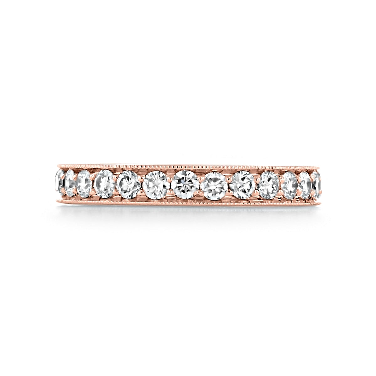 Sierrah 3mm Milgrain Pavé-Set Diamond Wedding Band in 14k rose gold, featuring a row of pavé-set round diamonds with milgrain edges.