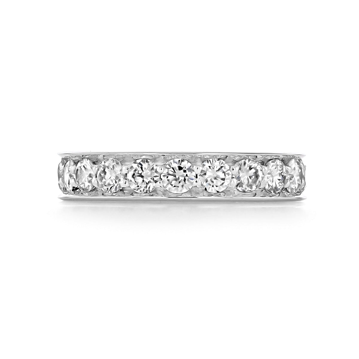 Sierrah 4mm Pavé-Set Diamond Wedding Band in platinum, featuring a continuous row of pavé-set diamonds.
